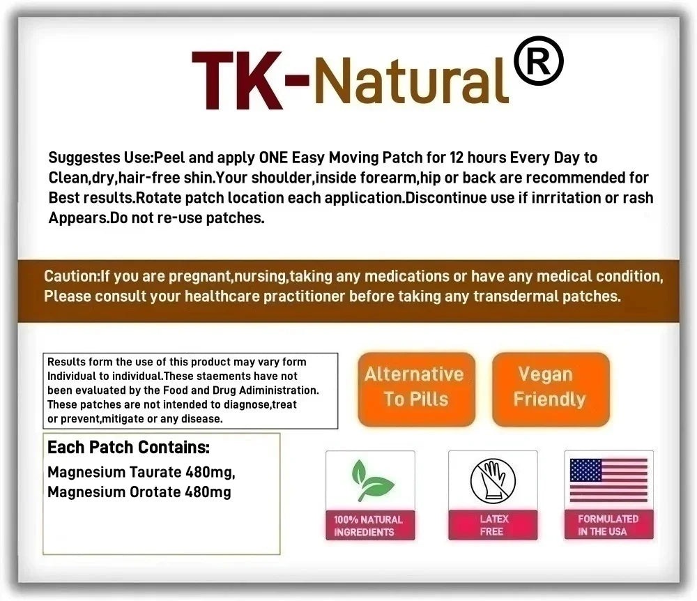30 Patches Magnesium Taurate & Orotate Transdermal Patches - Muscle,Heart Support