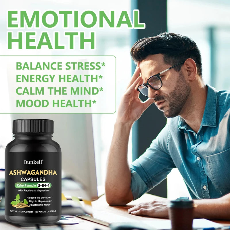 Ashwagandha + Magnesium Capsules - Provide Energy, Strength, Vitality, and Performance for Men and Women, and Promote Sleep.
