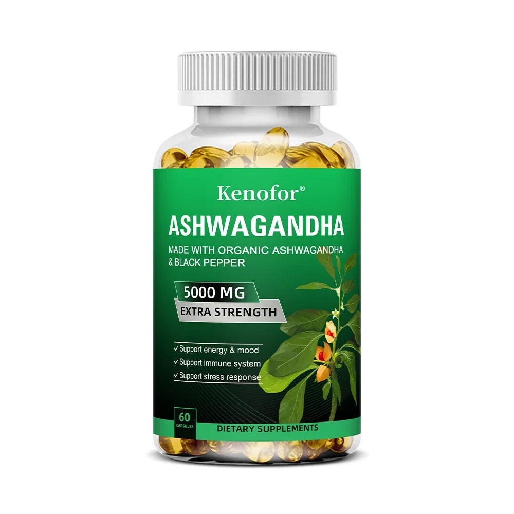 Complément d’Ashwagandha 4800 mg – Adaptogène naturel, améliore le cerveau et la mémoire, l’humeur, le sommeil et l’énergie – 120 gélules