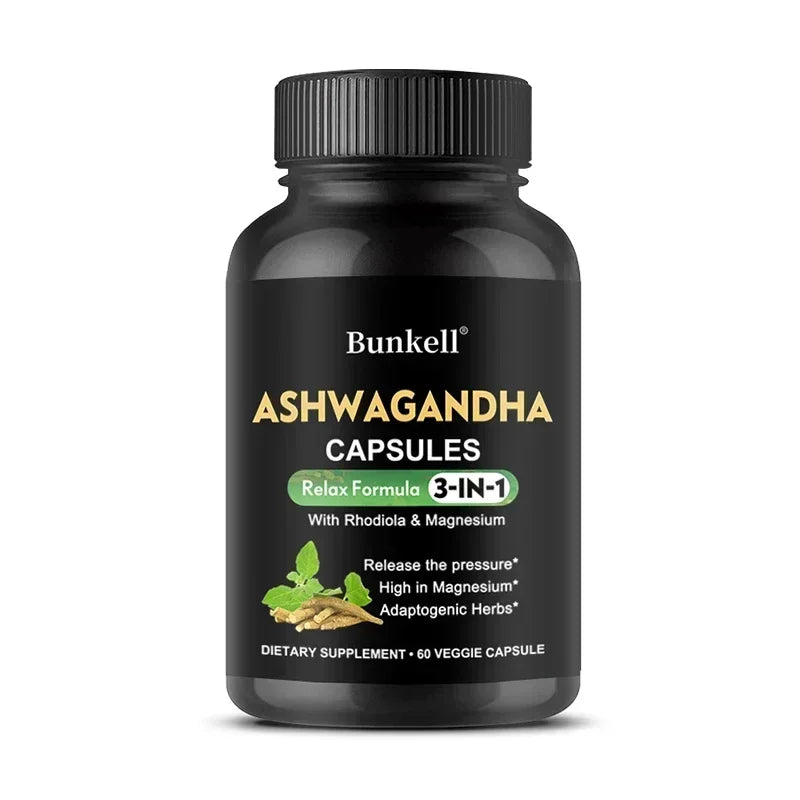 Ashwagandha + Magnesium Capsules - Provide Energy, Strength, Vitality, and Performance for Men and Women, and Promote Sleep.