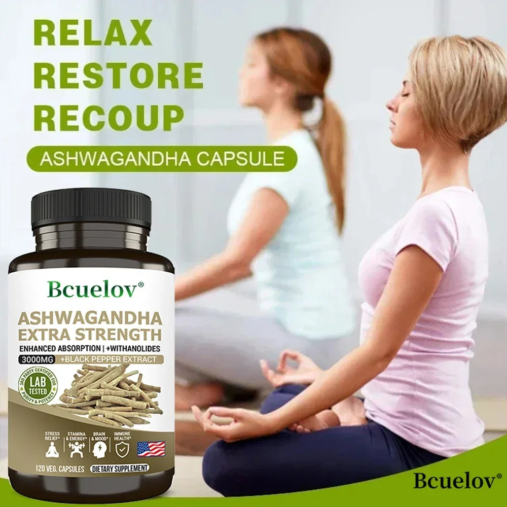 Ashwagandha Extract 3000 Mg Root Anti-Stress Anxiety Supplement - Supports Better Sleep, Mood, Energy, 120 Capsules