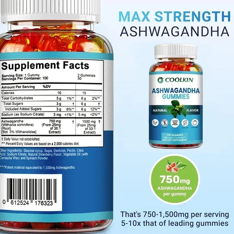 Ashwagandha Gummies - Enhance Physical Strength and Endurance Relieve Stress and Anxiety Improve Sleep Quality Antioxidant