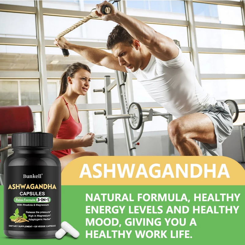 Ashwagandha + Magnesium Capsules - Provide Energy, Strength, Vitality, and Performance for Men and Women, and Promote Sleep.
