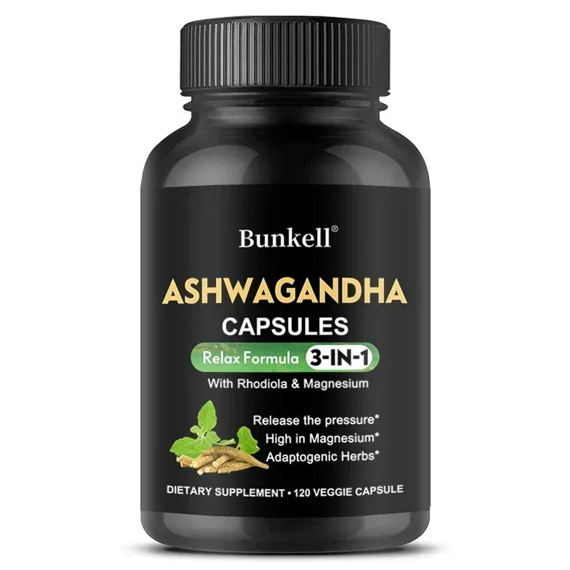 Ashwagandha + Magnesium Capsules - Provide Energy, Strength, Vitality, and Performance for Men and Women, and Promote Sleep.