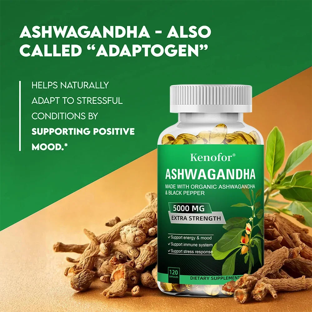 Complément d’Ashwagandha 4800 mg – Adaptogène naturel, améliore le cerveau et la mémoire, l’humeur, le sommeil et l’énergie – 120 gélules