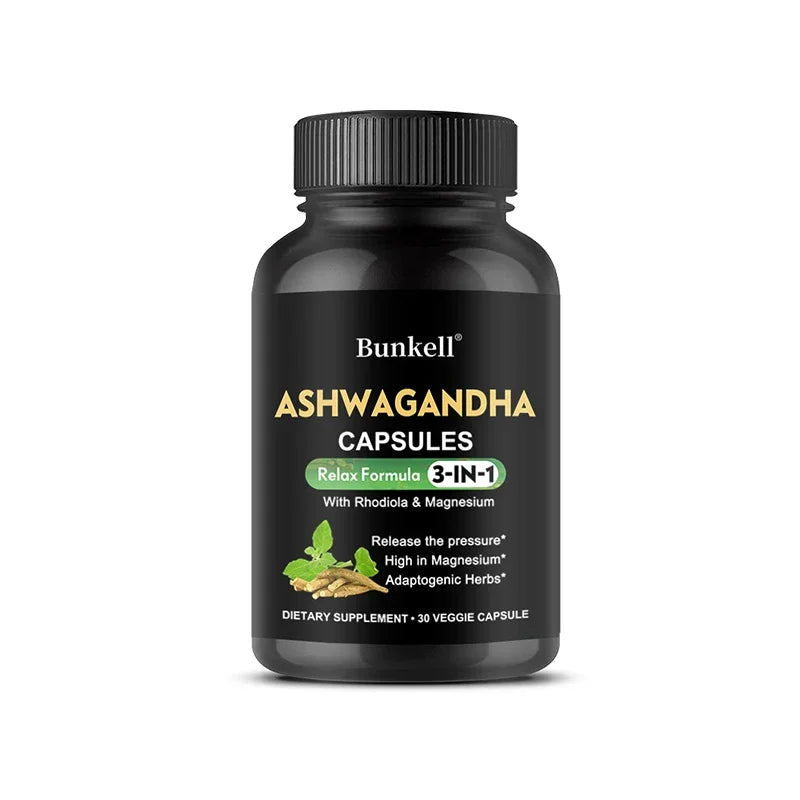 Ashwagandha + Magnesium Capsules - Provide Energy, Strength, Vitality, and Performance for Men and Women, and Promote Sleep.