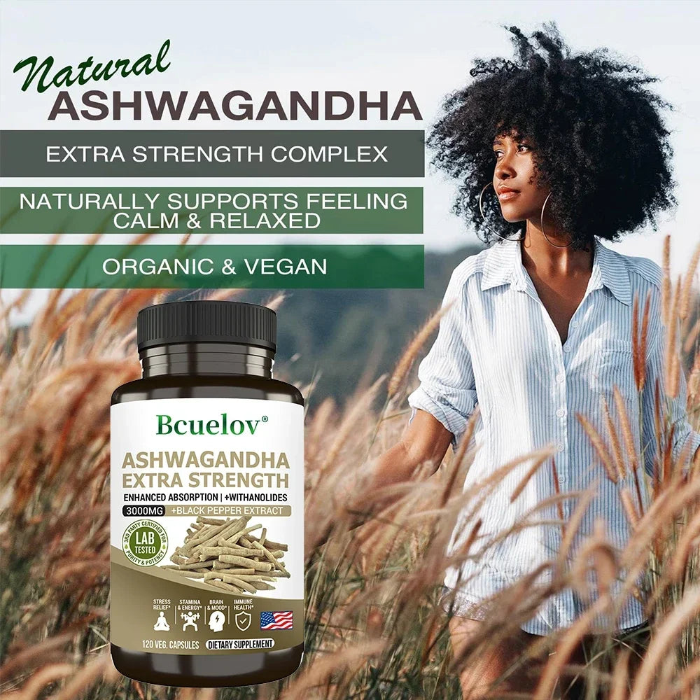 Ashwagandha Extract 3000 Mg Root Anti-Stress Anxiety Supplement - Supports Better Sleep, Mood, Energy, 120 Capsules