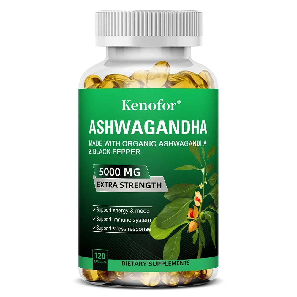 Complément d’Ashwagandha 4800 mg – Adaptogène naturel, améliore le cerveau et la mémoire, l’humeur, le sommeil et l’énergie – 120 gélules
